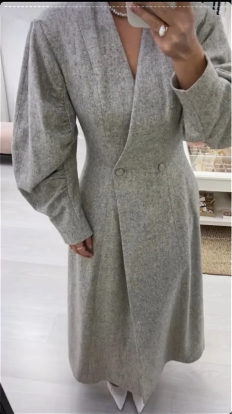 Grey Cashmere Women Overcoat Winter Woolen Long Jacket Custom Made Trench Coat Women Suit Blazer Warm Thick Prom Dress Outfit