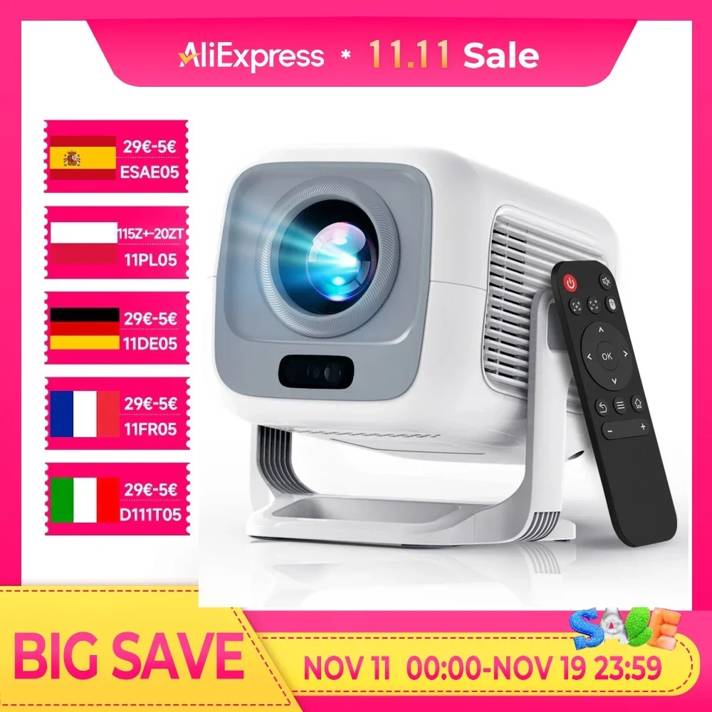 Projetor LynCast 4K X3AQ 600ANSI Native 1080P com foco automático e Keystone 360 °   Gire Android 11 BT5.4 WIFI6 Home Theater portátil