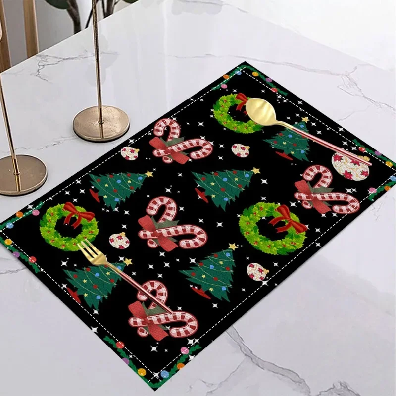 Weihnachtsbaum-Schlitten-Tischset-Design, langlebiges Leinenimitat, rechteckig, Urlaubs-Restaurant-Dekoration und Tischsets aus Leinen für die Küche