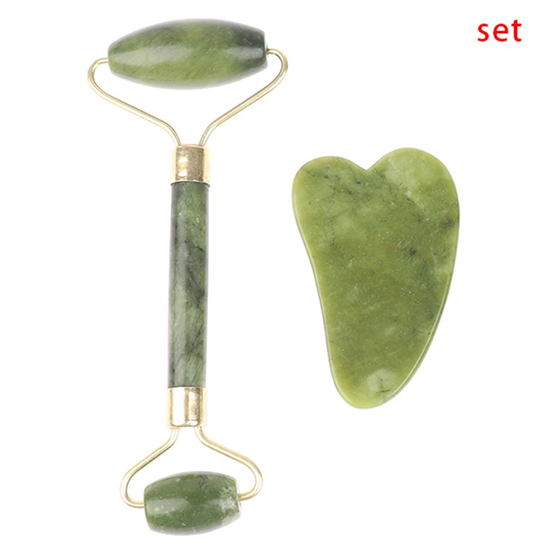 Natural Jade Roller Massager for Face Body Back Foot Massage Roller Facial Liftting Anti-wrinkle Double-end Gua Sha Jade Stone