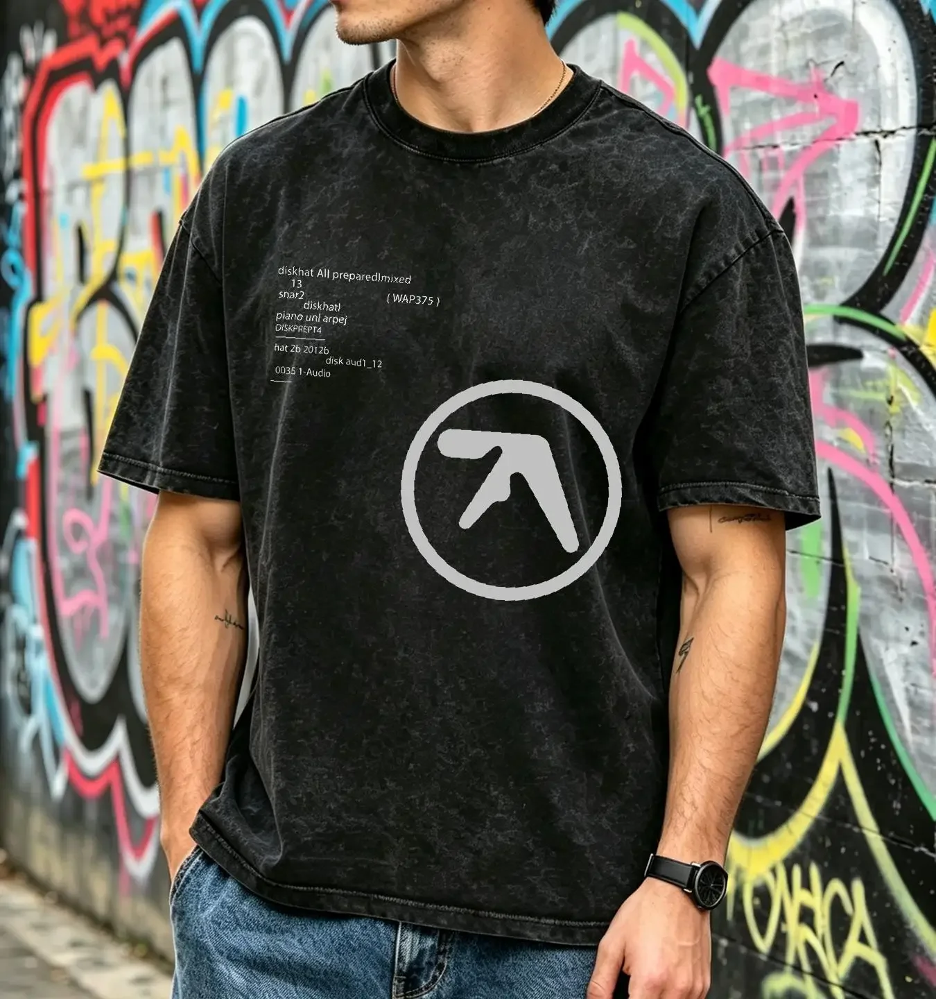 washed T Shirt Aphex Twin Band Tour Merch 2 Sided Vintage 100 Cotton 102672 long or short sleeves vintage Washed fashion Casual