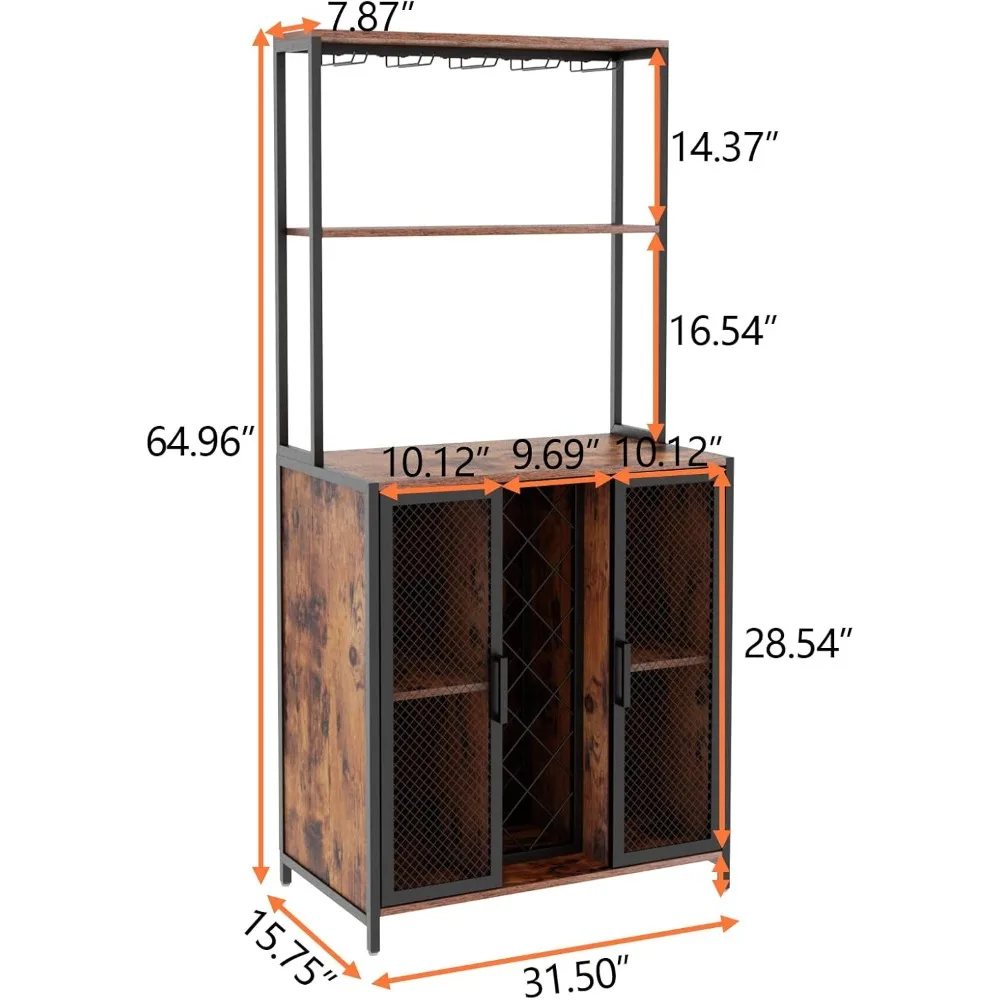 Wine Bar Cabinet with LED Lights, 5-Tier Industrial Coffee Bar, Buffet Sideboard with Adjustable Shelves, Kitchen Bar Table with