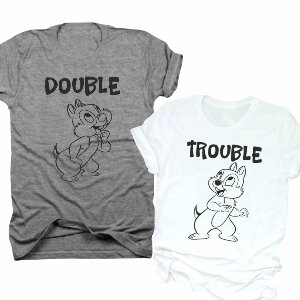 2019 Double Trouble Shirt Cute Chip and Dale T-Shirt Funny Best Friends Shirts Hipster Tees Matching Shirts For Bff