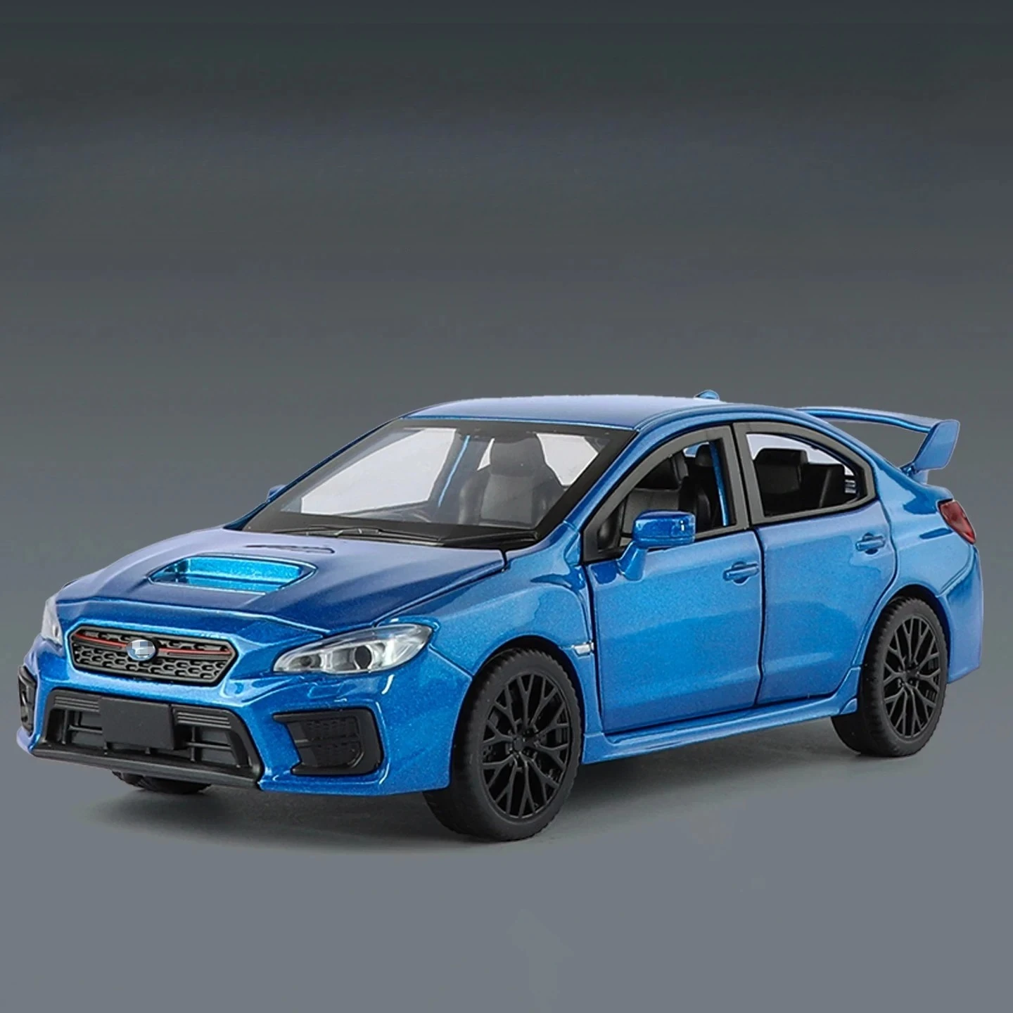 

Модель автомобиля 1:30 STI WRX, литая под давлением, со звуком и светом, открывающиеся двери, инерционный механизм, имитация транспортных средств, подарок для мальчиков