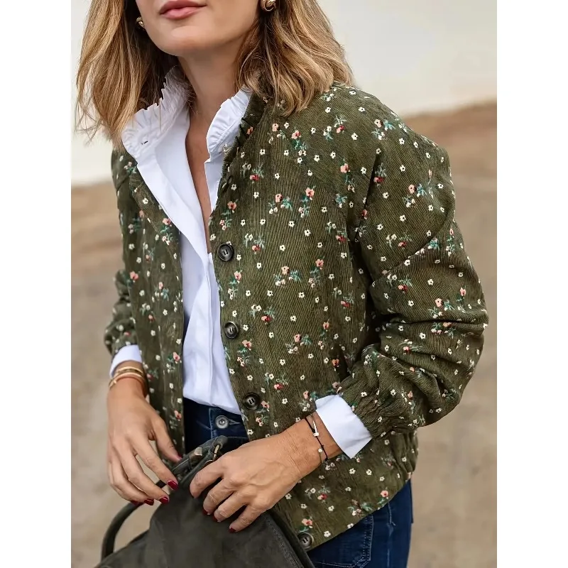 

Tinaa Floral Olive Green Shirts Women 2026 New Prairie Chic Ruffles Single Breasted Long Sleeve Casual Blouses Tops 193782