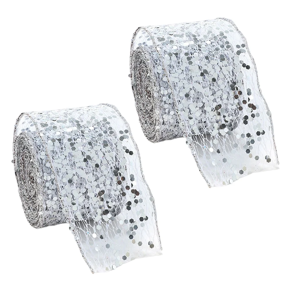 Decorative Mesh Ribbon with Wired Edge Satin Organza and Glitter Sequins for Holiday Decorations and DIY Crafts