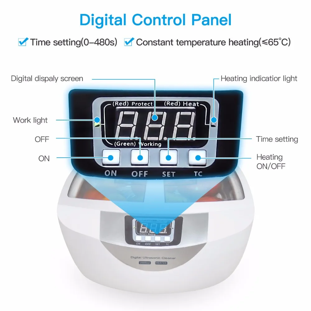 Hot Selling ABS Plastic Digital Ultrasonic Cleaner 2500ml With Time Adjustment