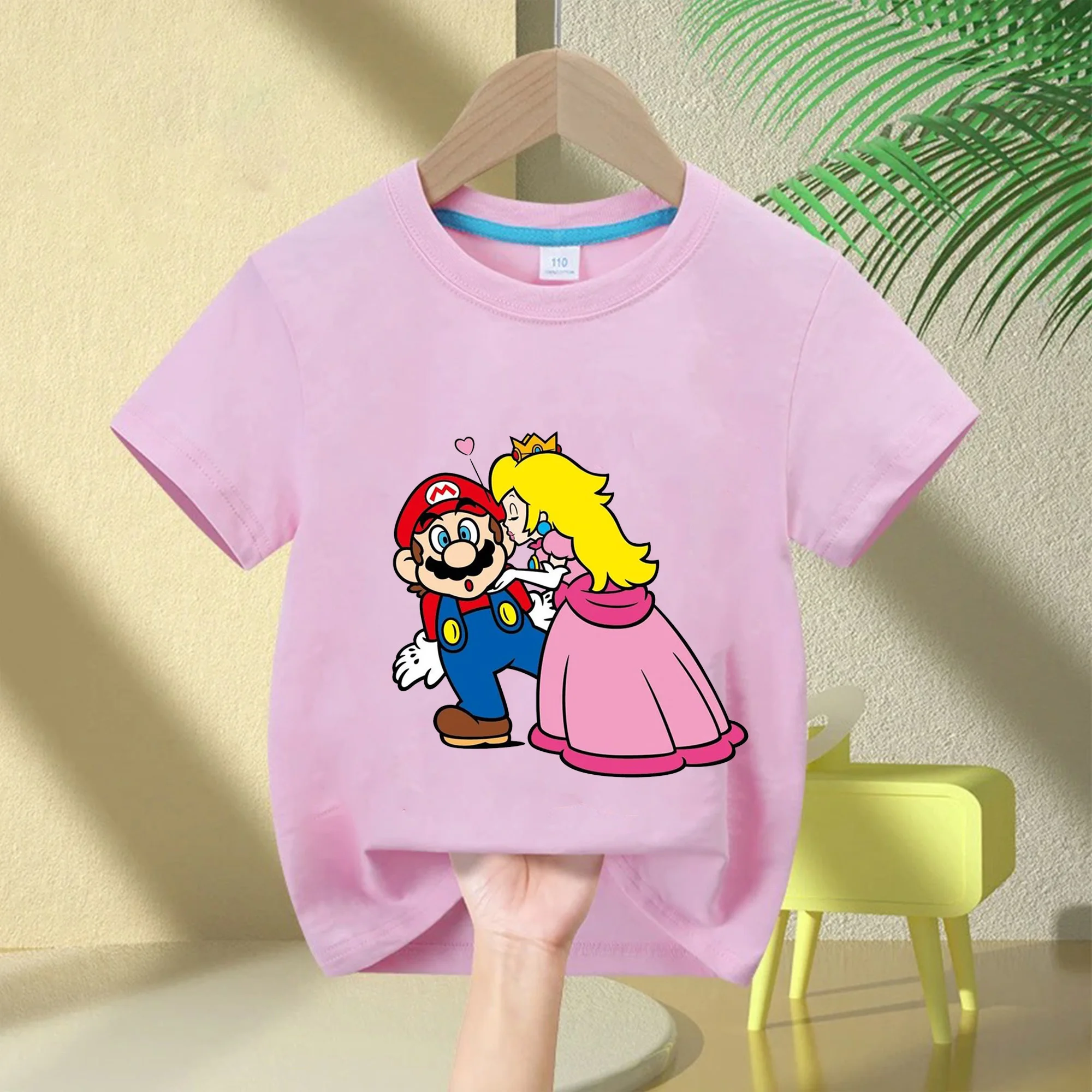 

Boys Girls Cotton Round Neck T-shirt Children's CosPlay Short Sleeve Anime Super Mario Cartoon Summer Breathable Kids Clothing