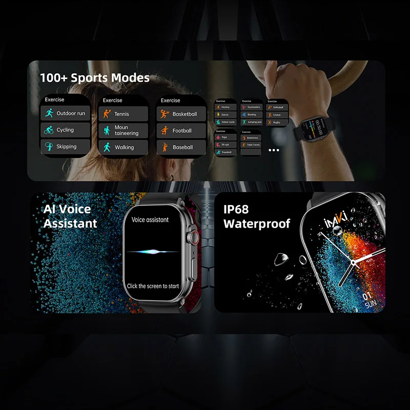 IMIKI SE1 Smartwatch 2.01 inch Amoled HD Display IP68 Waterproof Voice Assistant Sport Fitness Monitoring Christmas Smart Watch view 2