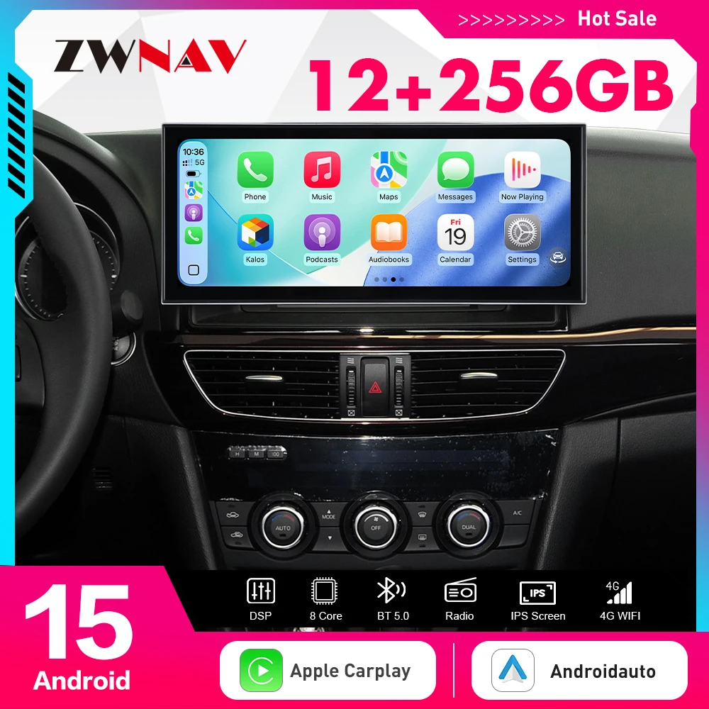 15.8 Inch Screen Car Radio Stereo For Mazda 6 2014-2016 Android 15 Wireless Carplay GPS Navigation Multimedia Player Head Unit
