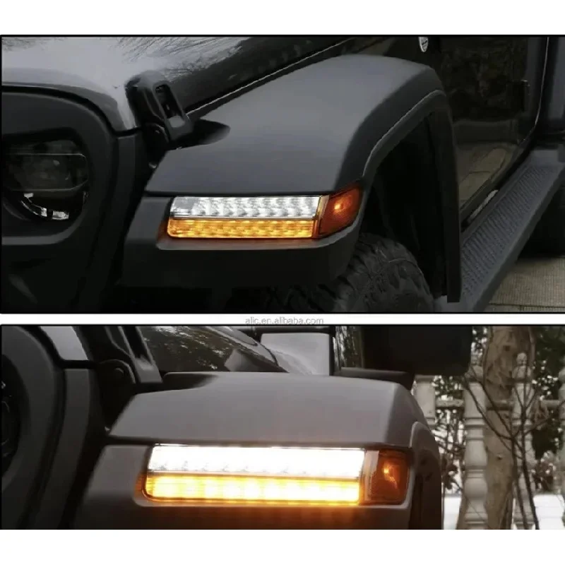 `Premium Aluminum Front Flares Kit With DRL Turn Signal JL Style Exterior Heavy Duty Durable Sport Fit`