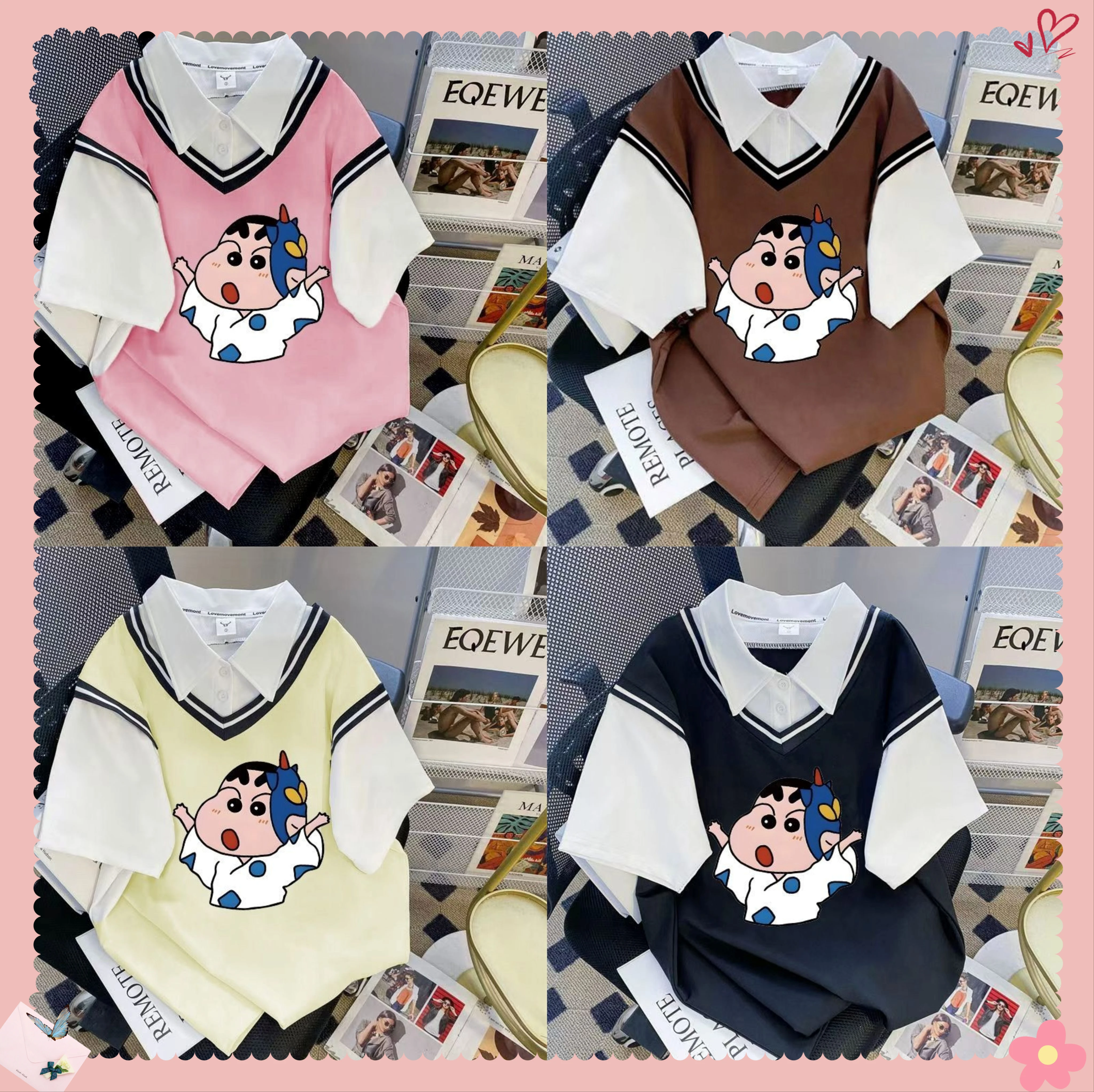 

Crayon Shin-chan Summer Korean-style Fashion Cute Cartoon Design Unique Women's Pullover Short-Sleeved T-Shirt