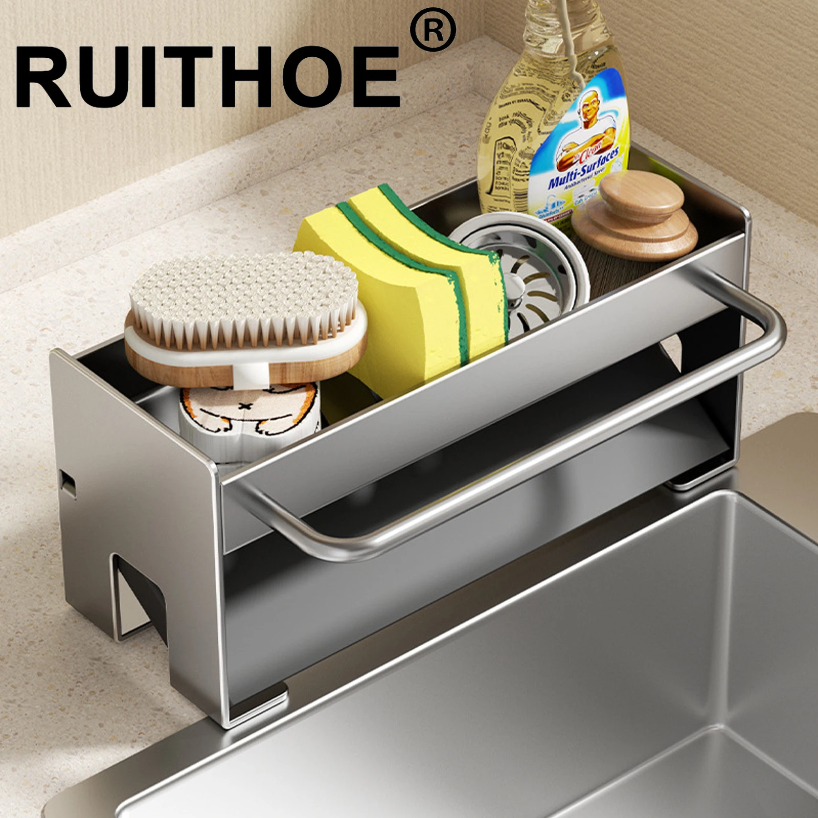 Kitchen Sponge Holder Stainless Steel Sink Drain Rack Soap Drainer Towel Rack Shelf Organizer bathroom Storage Accessories
