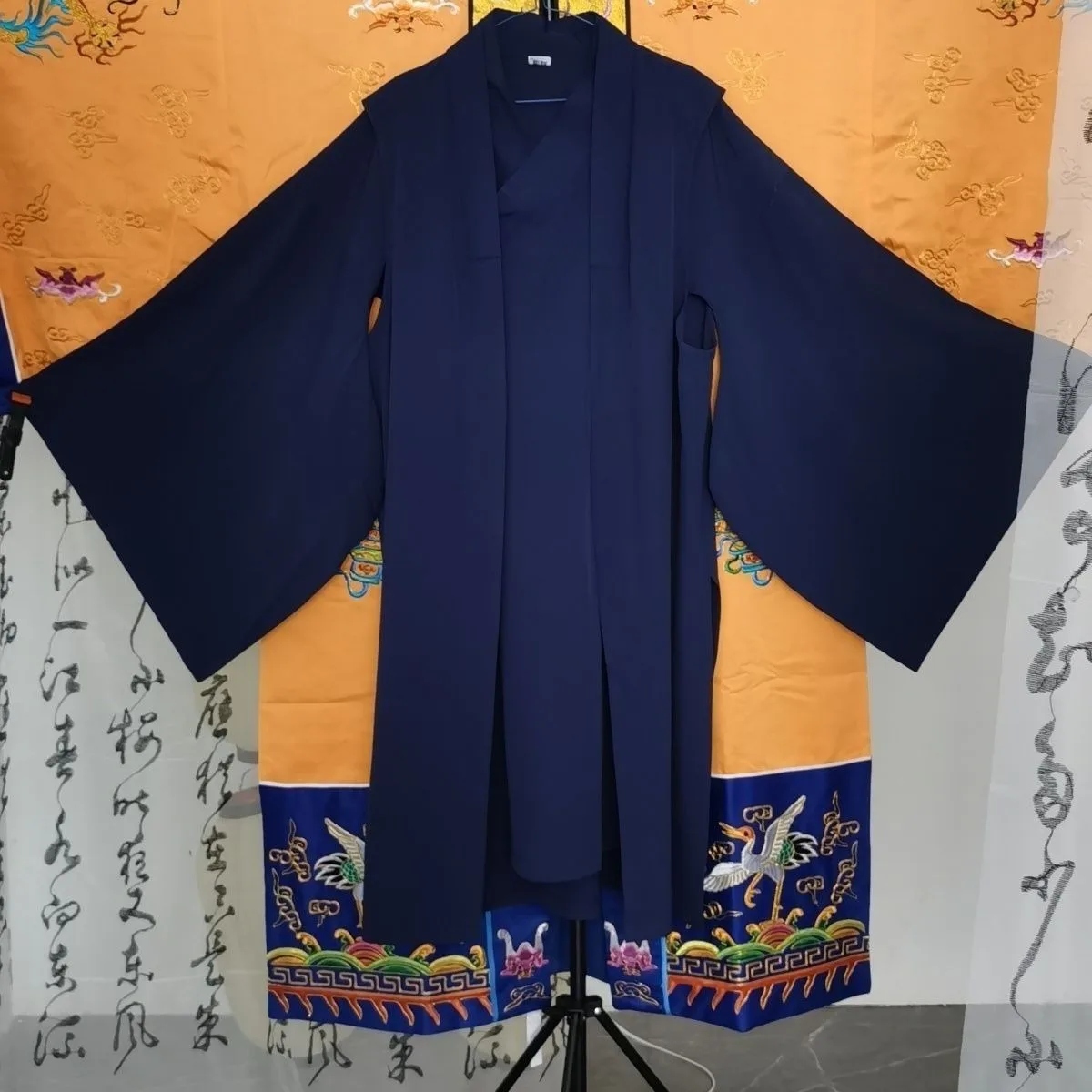 Taoist Robe Long Gown Set Ritual Attire Priest Practice Taoist Robe Tai Chi Diagonal Collar Long Gown Men's Chinese Clothes