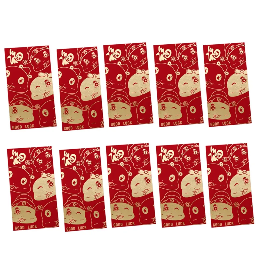 

10Pcs Creative Chinese Red Envelopes Year of The Snake Paper Lucky Money Bag Blessing Cartoon Money Gift Bag Celebration Party