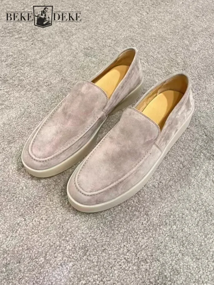 

Новая повседневная мужская рабочая обувь из коровьей замши, удобные лоферы без шнуровки, дышащая повседневная обувь с низким вырезом на плоской подошве с круглым носком
