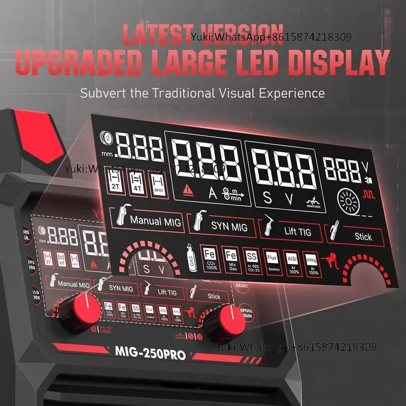 YEESTECH 250A 220V Dual Voltage 6-in-1 Multiprocess MIG/Pulsed MIG/TIG/Stick/Flux Core/Spool  Welder Advanced Digital