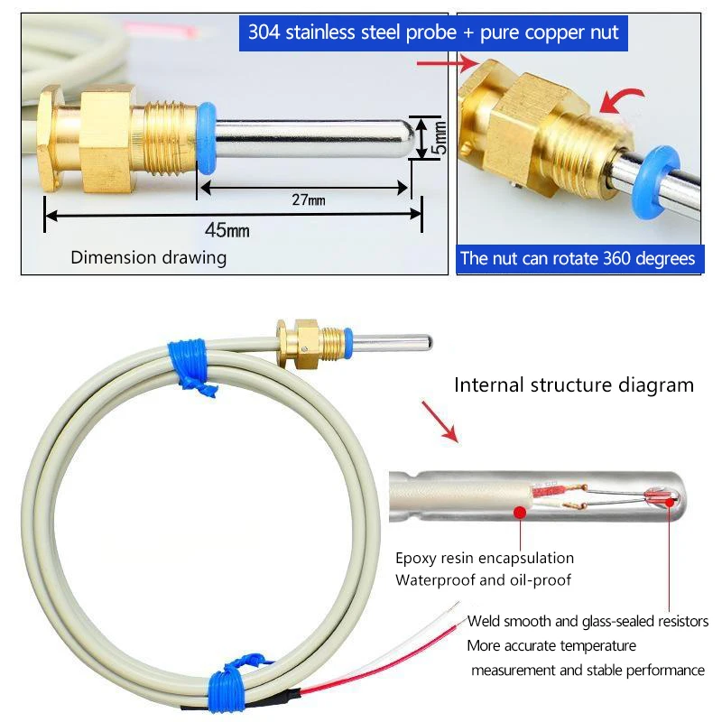 NTC thermistor heat meter temperature measurement probe PT1000/PT500 heat meter temperature sensor DS18B20