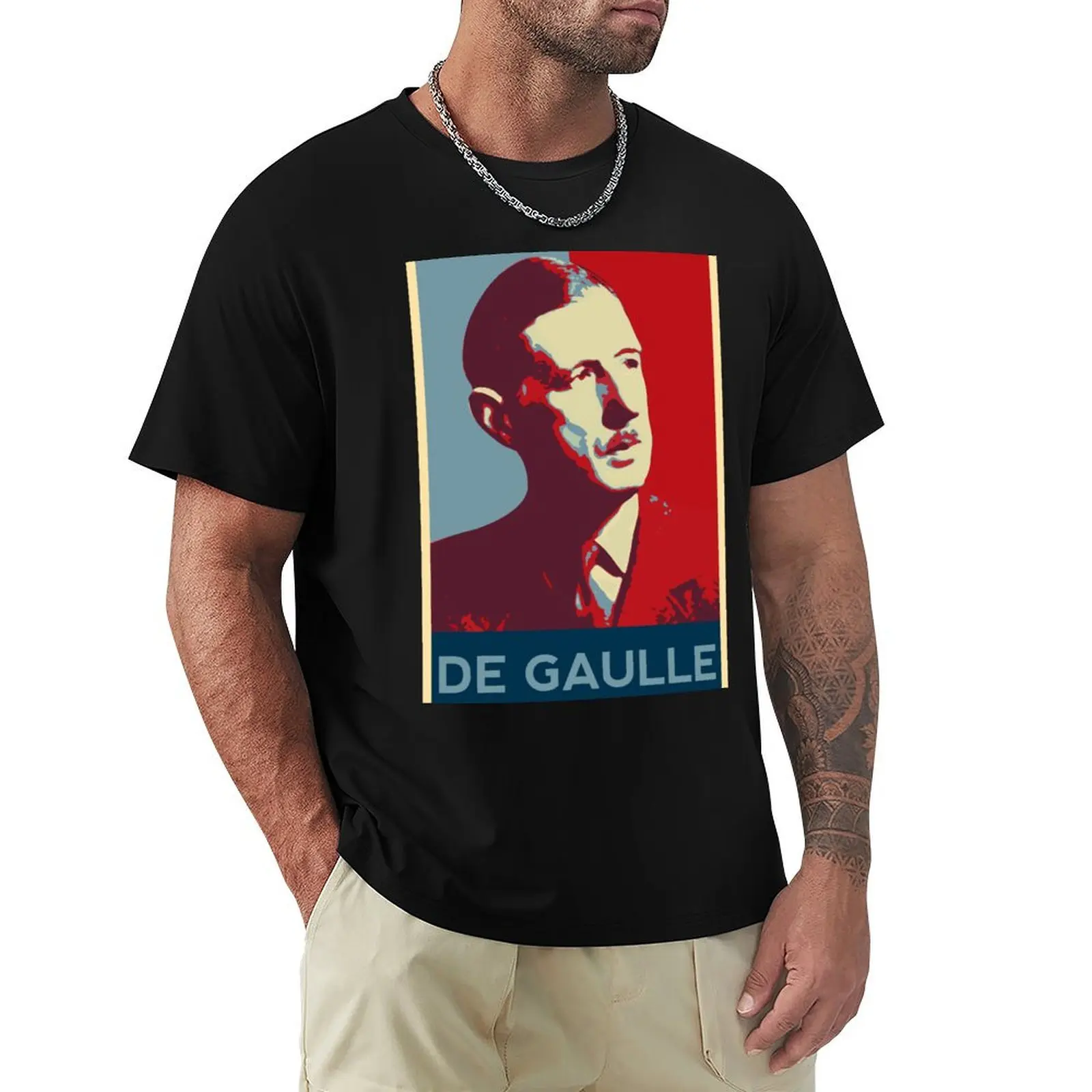 

Charles de Gaulle poster T-Shirt plain sports fans mens cotton t shirts