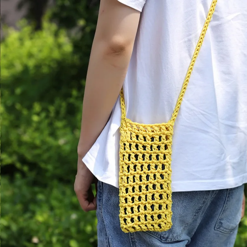 Hollow Knitting Phone Bag Lightweight Colorful Beach Handbag Small Purse Portable Crossbody Bag For Casual Outings Small Item