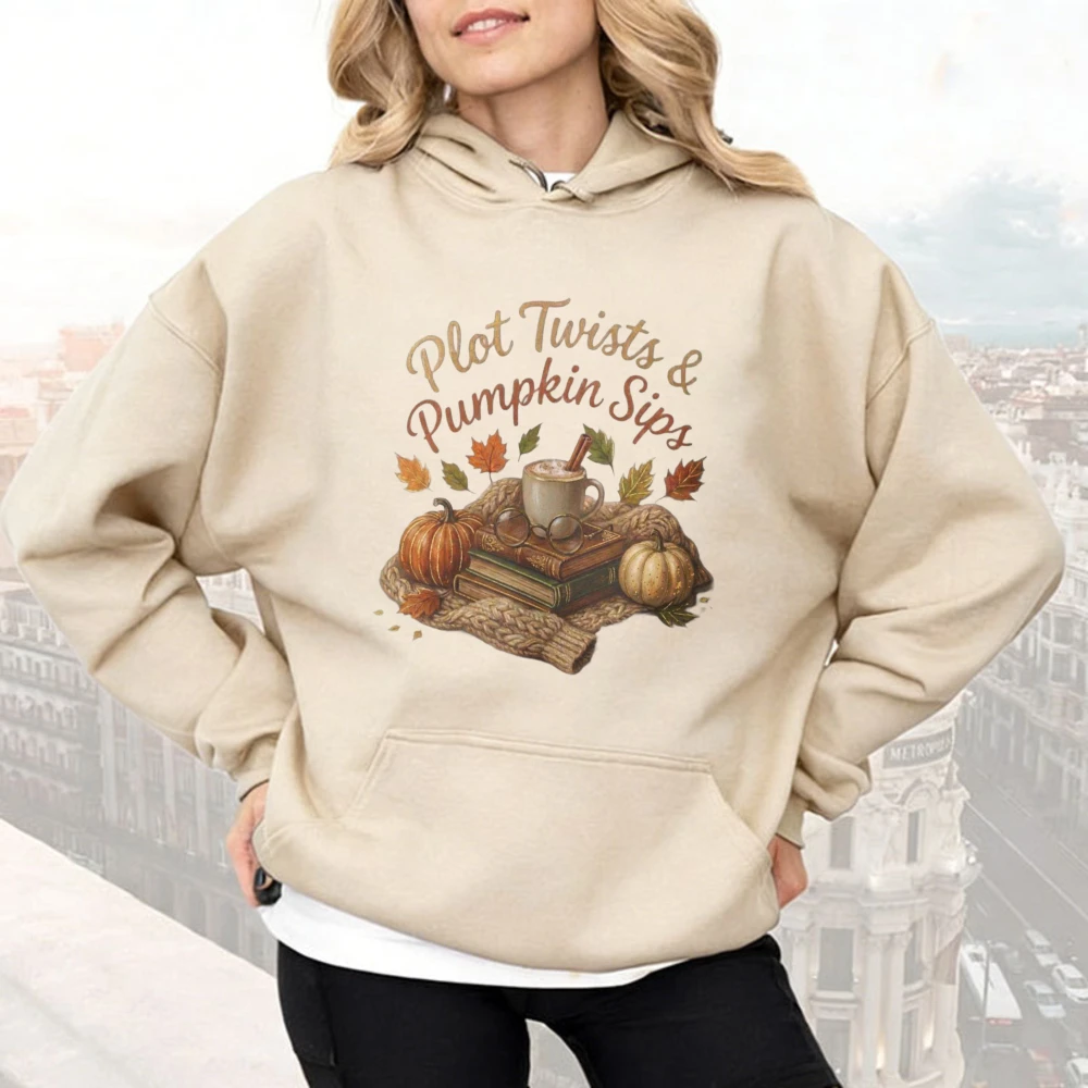 Plot Twists and Pumpkin Sips Sweatshirt Fall Reading Crewneck Book Lover Autumn Pullovers Cozy Reader Gift Pumpkin Spice Hoodies