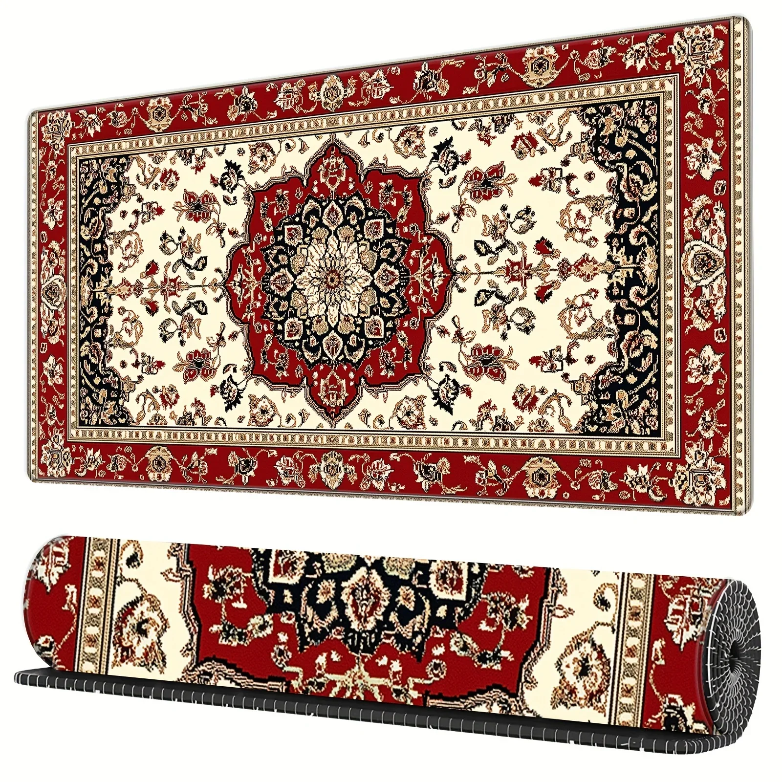 

Red Bohemian Style Mouse Pad Durable Rubber Art Pads Office Game Persian Carpet Large Table Mat Desktop Accessories Keyboard Pad
