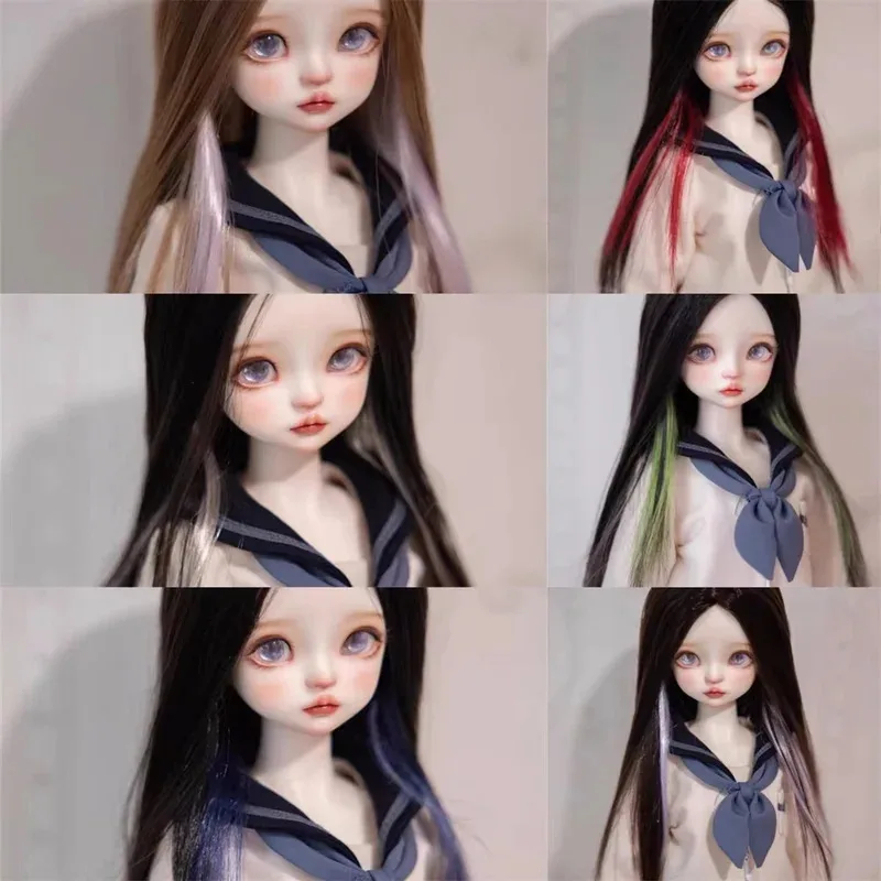 

BJD/SD Doll Wig Cool Girl Toy Elegant Highlight Soft Milk Silk Long Straight Hair Wig Daily Black Green 1/3 1/4 Doll Accessories