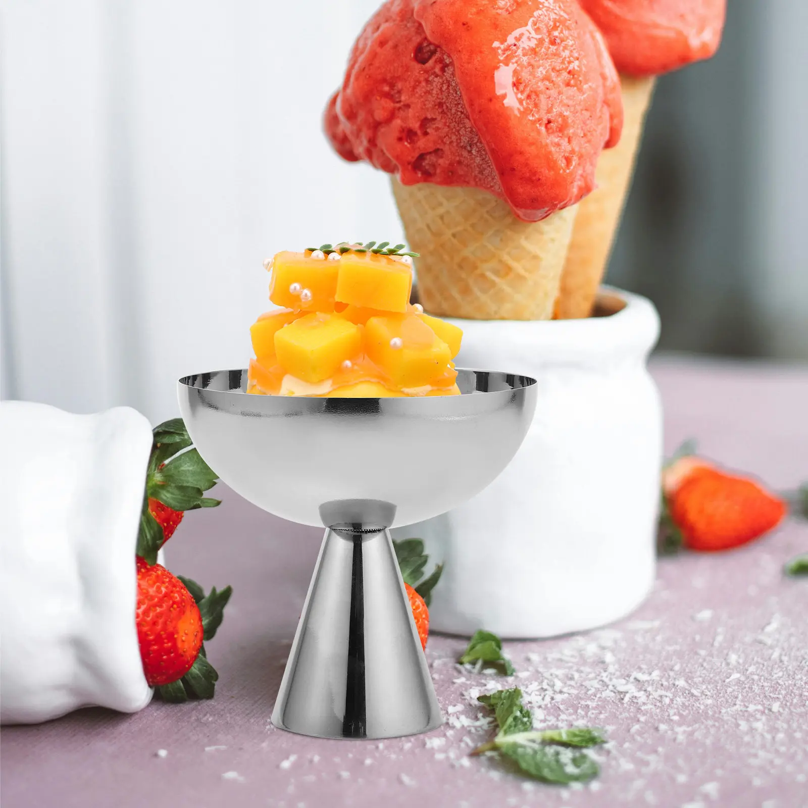 Tazón de Acero Inoxidable para Helado, Postre, con Base Estable, Diseño 304, para Porción Individual, Sundae, Ensalada, Fruta, Cereal