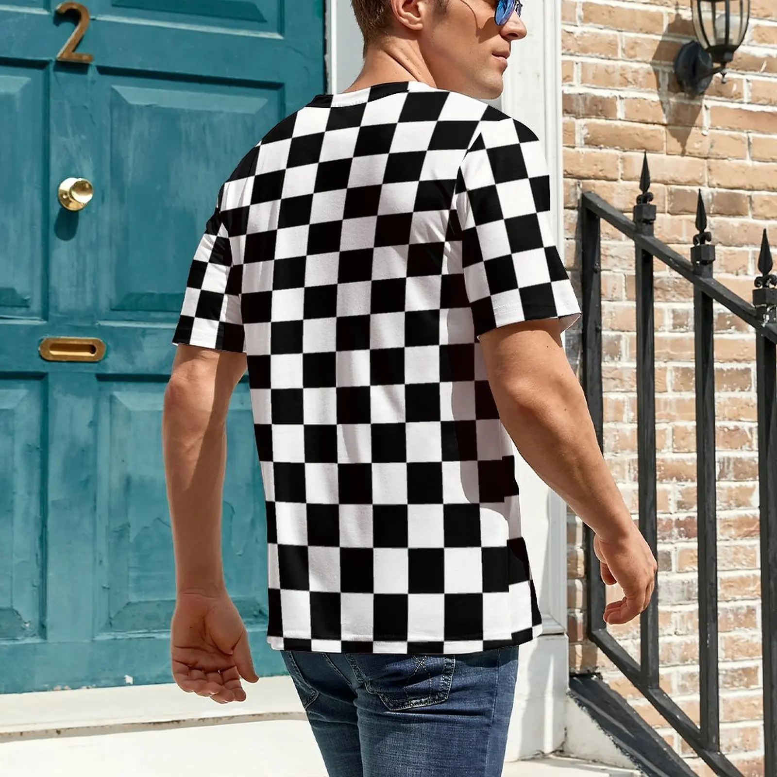 Mens Two Tone T Shirt Black White Checkerboard Fashion T-Shirts Short Sleeve Custom Tshirt Dropshipping Summer Big Size Tees