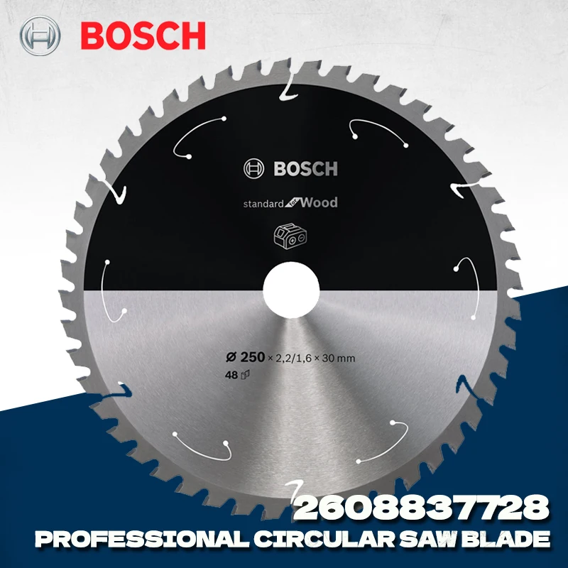 BOSCH 2608837728 Wood Circular Saw Blades Cordless Table Saws For Softwood Hardwood 250x2.2/1.6x30mm T48 Power Tool Accessories
