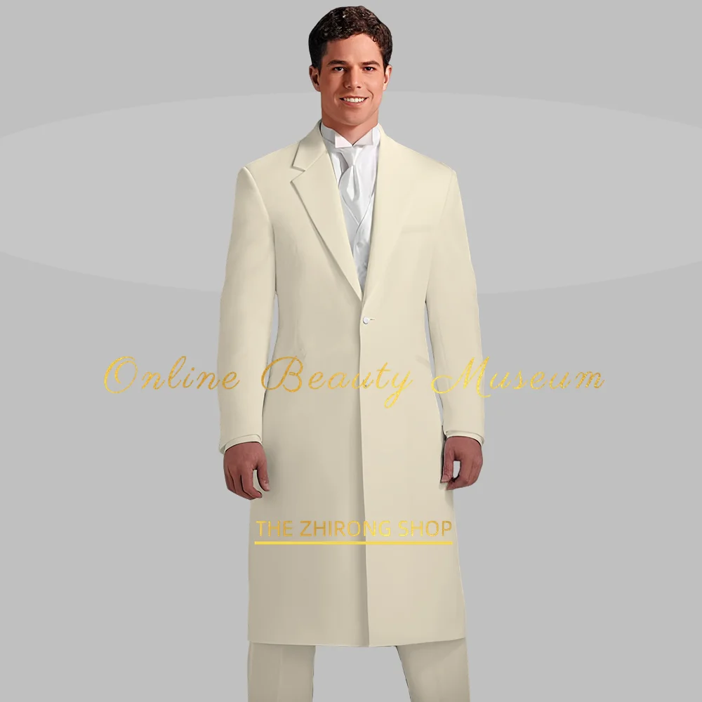 Men's Khaki 2-piece suit (Overcoat+Pants) Notched Lapel Dust Coat for Winter Wedding Outdoor Events Cocktail Party Custom Tuxedo