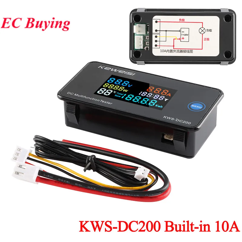 KWS-DC200 Digital Voltmeter DC 0-200V 8-120V Voltage Seven Functions Power Energy Meter LED Color Display Wattmeter 0-10/50/100A