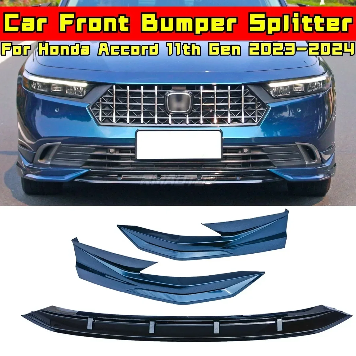 Accord Front Bumper Splitter Glossy Black Sport Style Bumper Guard Body Kit For Honda Accord 11th Gen 2023-2024 Car Accessories