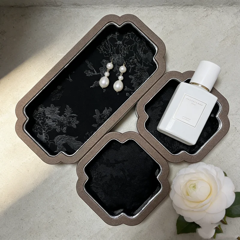 Luxury Court-Style Jewelry Display Box, Jade Velvet Tray, Dust-Proof Storage, Elegant Eid Ramadan Gift for Her