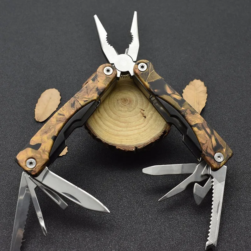 Multi-function Stainless Steel Multi Tool Pliers, Large Camo Heat Transfer Folding Utility Pliers Outdoor EDC Tool