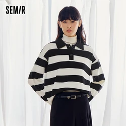 Semir Sweater Women Polo Neck Striped Shirt 2024 Fashion Temperament New Winter Loose Top