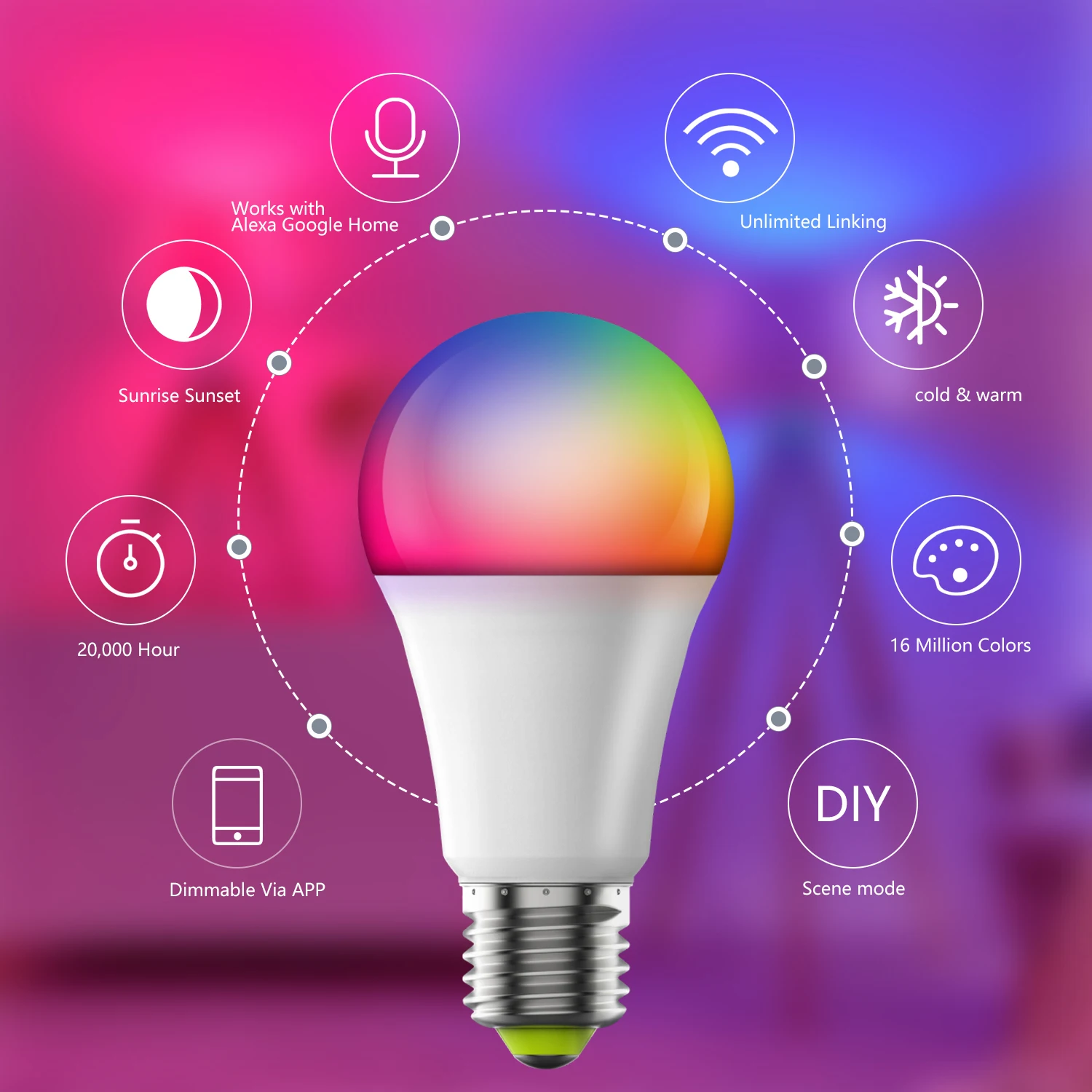 Smart Light Bulb 15W 110V WiFi E27 LED RGB Lamp Compatible With Alexa Google Assistant Siri Voice Control RGB+CCT Dimmable Timer