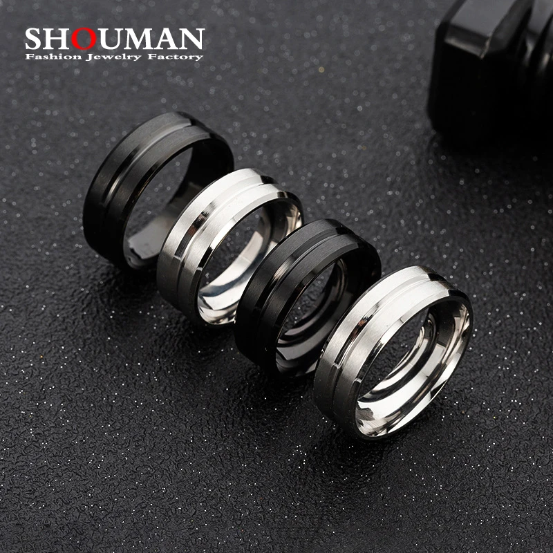 Fashion Matte Groove Women Men Polished Stainless Steel Convention Jewelry Wedding Band Ring Marry Gifts