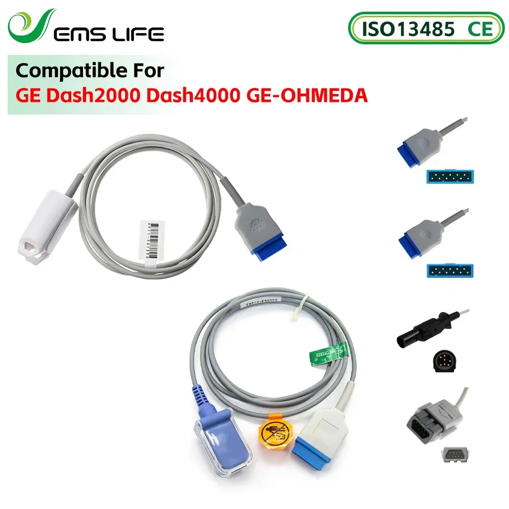 EMSLIFE Blood Oxygen Saturation (SpO2) Sensor for GE Dash2000 Dash4000 GE-OHMEDA Tuffsat Trusat Monitor Medical Consumables