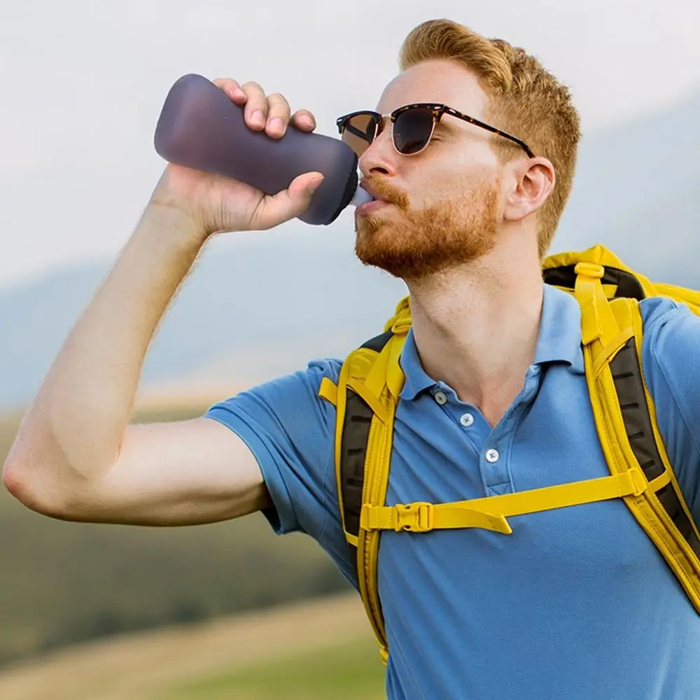 Handheld Collapsible Cycling Bottle Silicone 350ml Capacity Hydration Bottle Wide Mouth Soft Flask Cycling