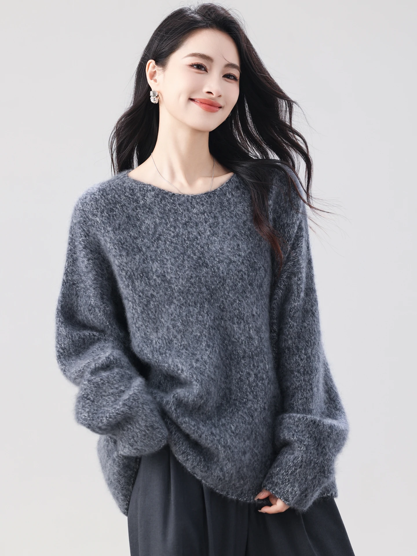 

TLOML женский шерстяной свитер, толстый пуловер из цветочной пряжи с круглым вырезом, 100% мериносовая шерсть, плюшевый трикотаж, осень-зима, мягкие повседневные свободные топы