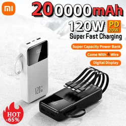 Xiaomi Hot 200000mAh 120W Power Bank ricarica Super veloce Powerbank portatile Mobile Power con 4 fili per iPhone Samsung HUAWEI