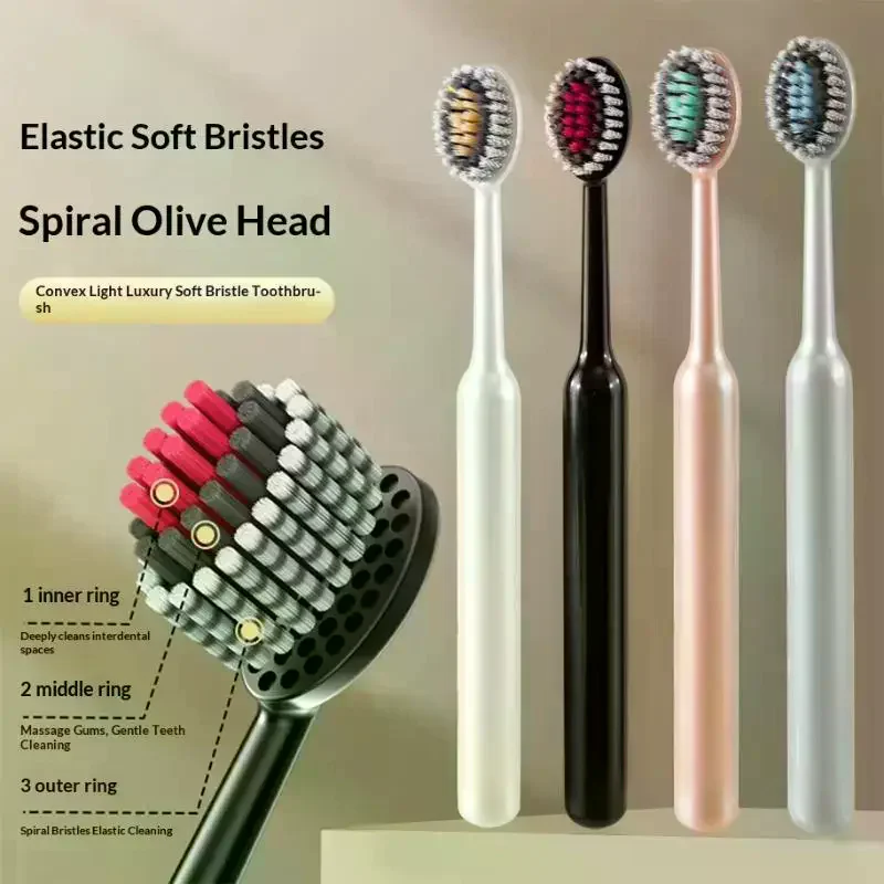 Combo Of 4 Soft Bristle Toothbrushes For Effectively Removing Plaque And Food Residue Convex Mountain Shaped ToothBrush