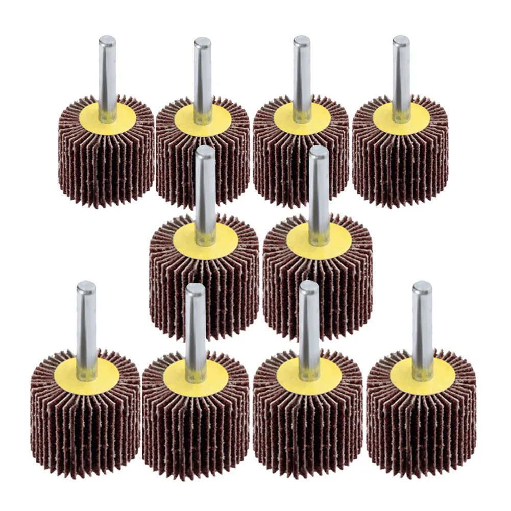 10pcs 30mm Flap Wheels Sanding Disc 80 Grit Grinding Head Polishing Drilling Bit For Engraving Chamfering Rotary Tool Grinder