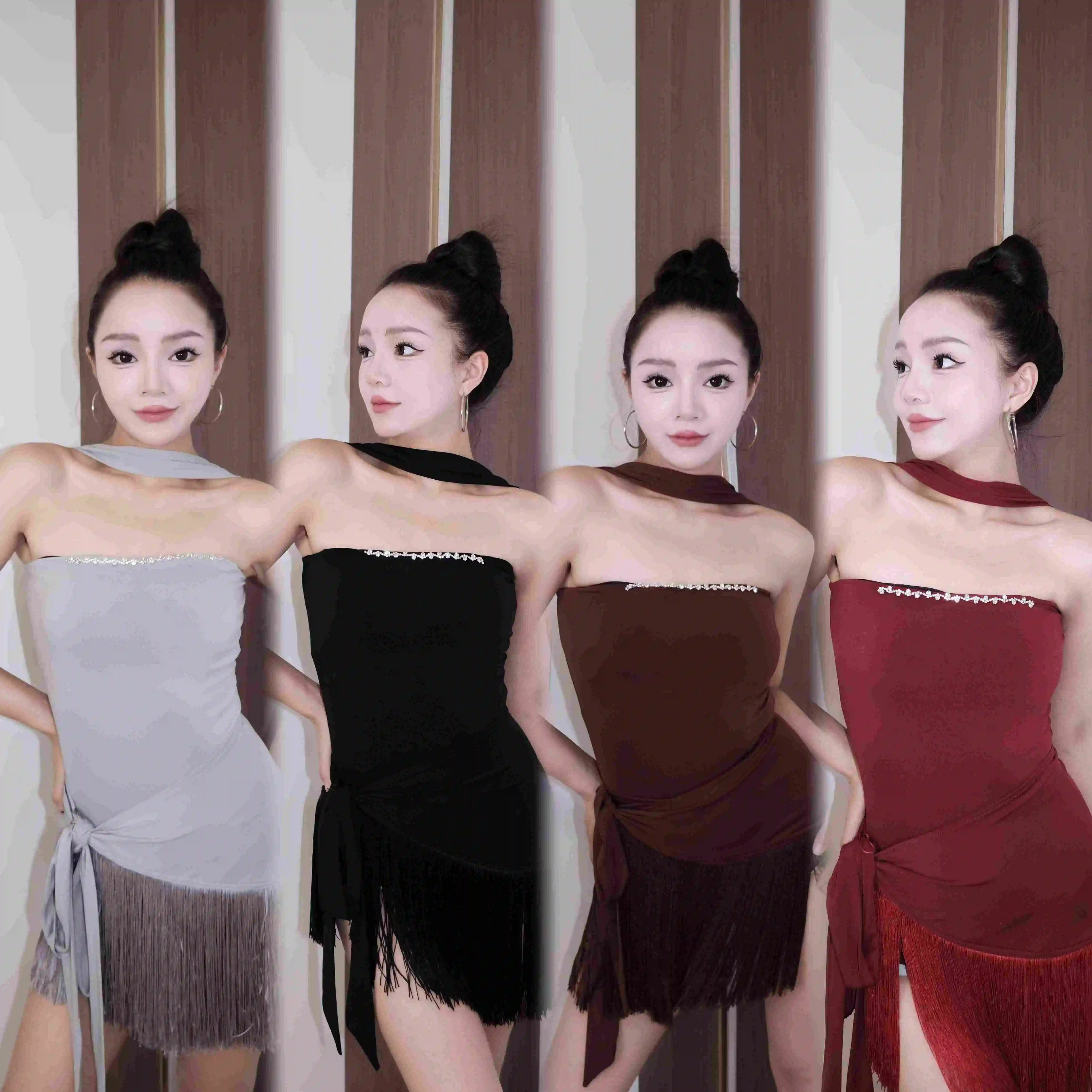 

2025 женский комбинезон без рукавов с подвесным воротником, костюмы для латинских танцев, чача, танго, самба, танцевальная одежда для практики, DQL11821