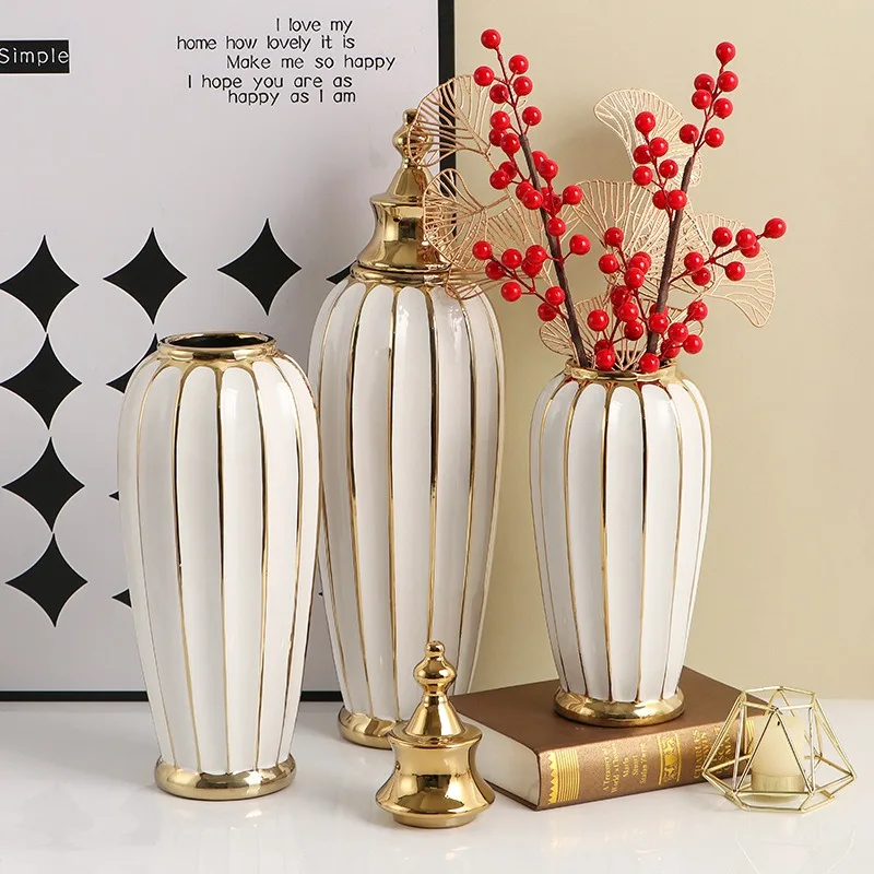 European Home Decoration White Ceramic Jar Tabletop Vase for Home Decor Living Room Furniture Flower Vase Pots Ceramic Crafts