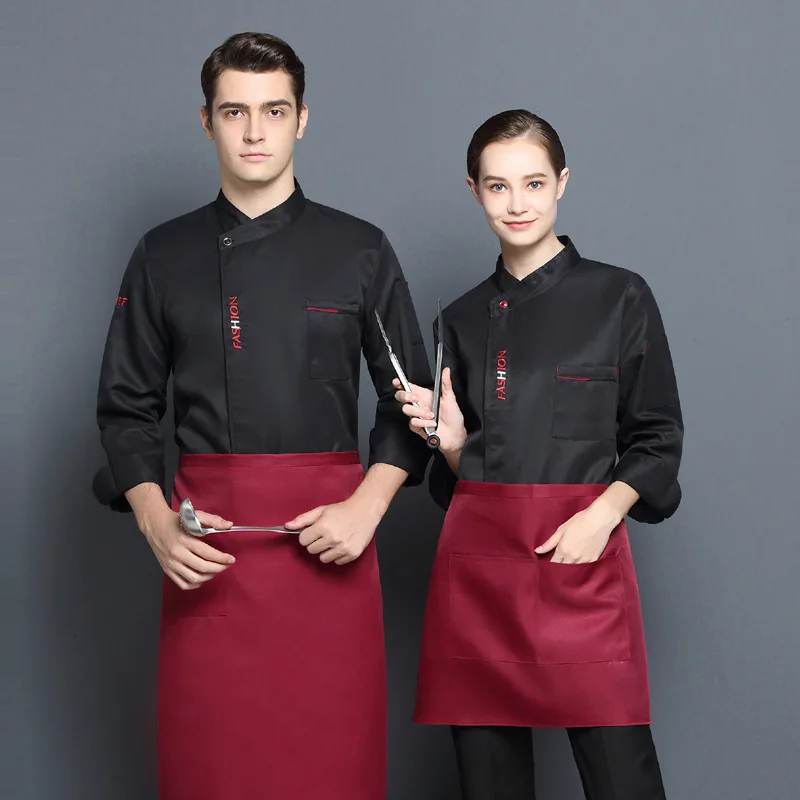 C734 Chef's Work Clothes Long Sleeve Waiter Jacket Plus Size Waitress Coat Hotel Restaurant Uniform Work Clothes Men