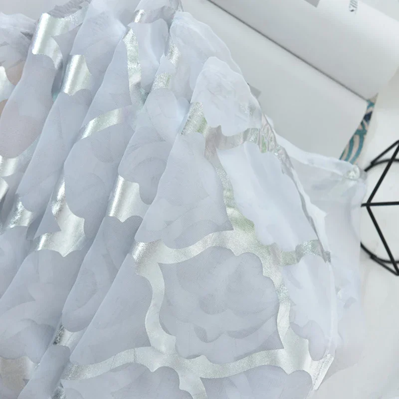 Hot Stamping Curtain Luxury Curtains for Living room Vertical Curtains silver tulle wedding decoration curtain cortinas