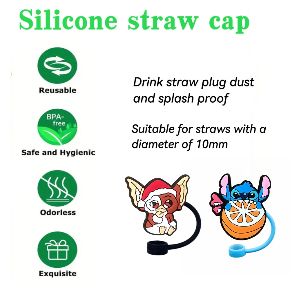 1-12pcs MINISO disney New Stitch Straw Cover Cap 10MM Drink Straw Plug Reusable Fit Cup Accessories Straw Cap Charms Pendnt gift