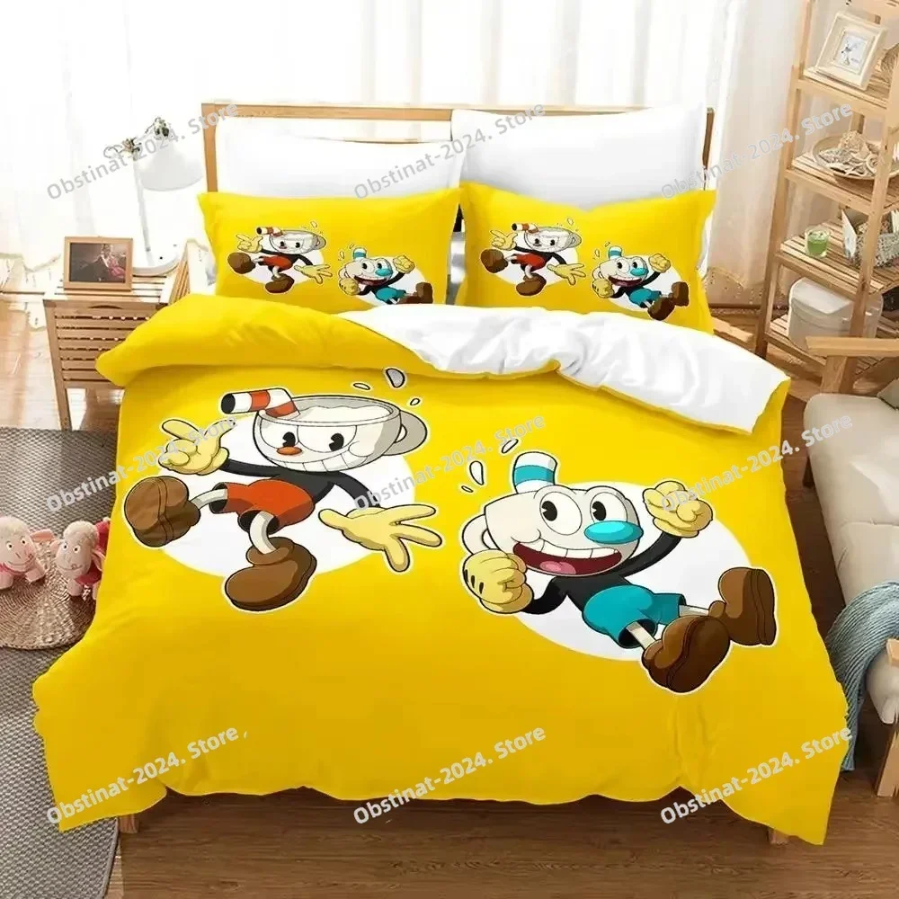 

Anime Cuphead Mugman Bedding Set Boys Girls Twin Queen Size Duvet Cover Pillowcase Bed Kids Adult Fashion Home Textileextile